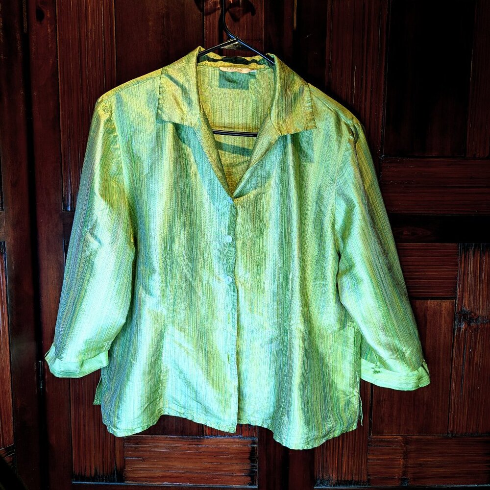 Laura Yellow green silk blouse size 16